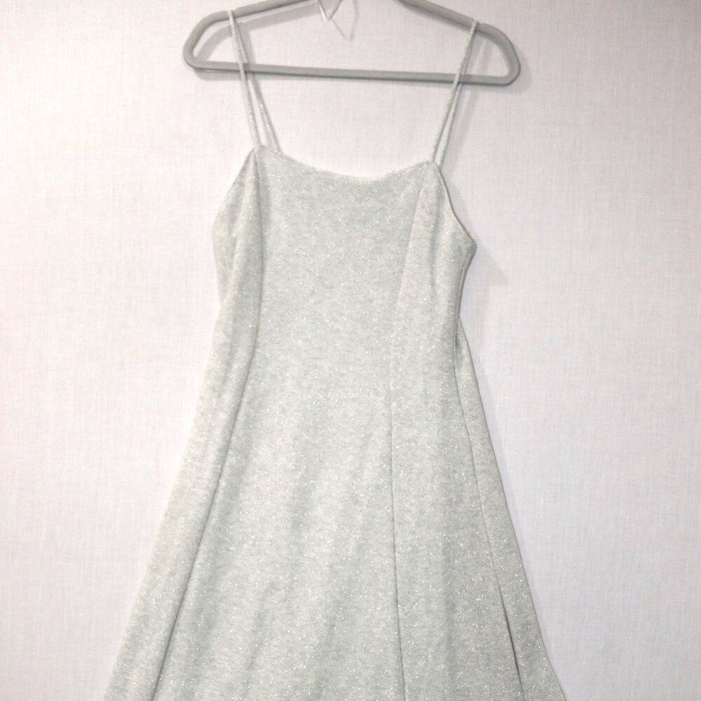 Zara Womens Shiny MIDI Dress in Silver - Size Medium